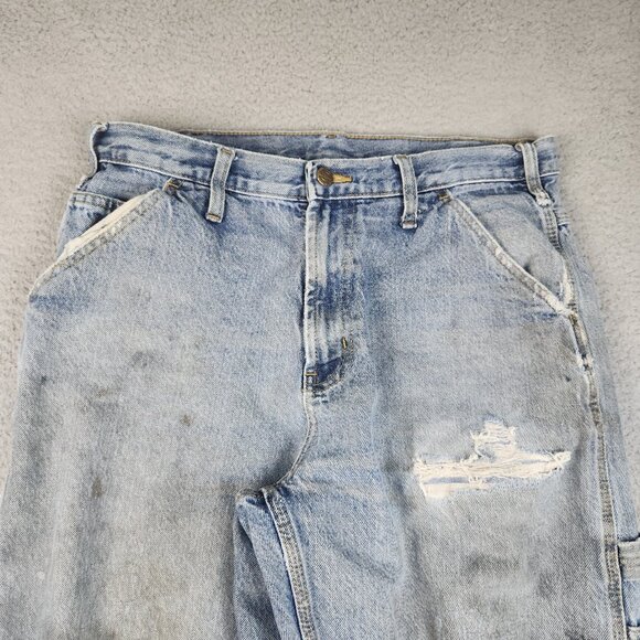 Y2K Carpenter Jeans Mens 34x30 Baggy Loose Workwear DESTROYED Denim THRASHED - Picture 11 of 16